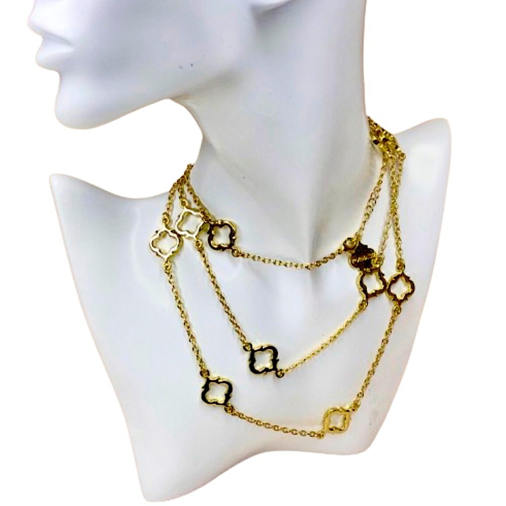 FORNASH Quatrefoil Gold Tone Necklace with lobster claw clasp 42 inches long